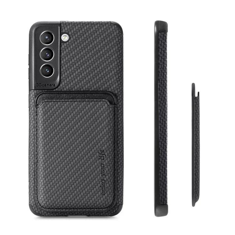 Per Samsung Galaxy S21 FE 5G Custodia per telefono cellulare Borsa Custodia in pelle PU Rivestimento in TPU + PVC Supporto per schede removibile Struttura in fibra di carbonio Custodia protettiva - Nero