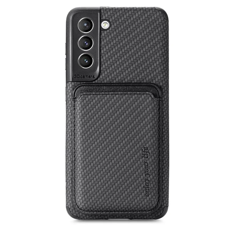 Per Samsung Galaxy S21 FE 5G Custodia per telefono cellulare Borsa Custodia in pelle PU Rivestimento in TPU + PVC Supporto per schede removibile Struttura in fibra di carbonio Custodia protettiva - Nero