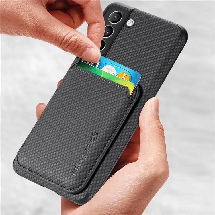 Per Samsung Galaxy S21 FE 5G Custodia per telefono cellulare Borsa Custodia in pelle PU Rivestimento in TPU + PVC Supporto per schede removibile Struttura in fibra di carbonio Custodia protettiva - Nero