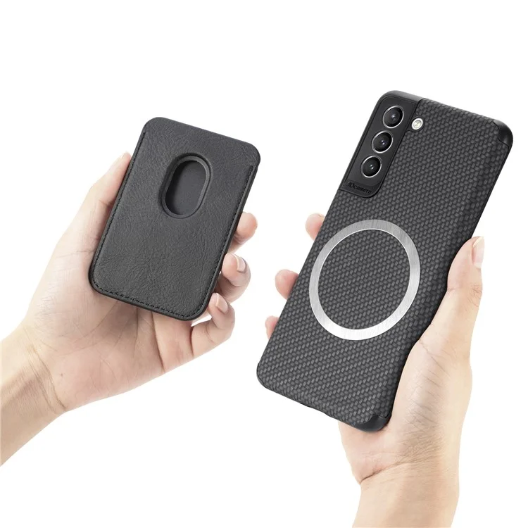 Per Samsung Galaxy S21 FE 5G Custodia per telefono cellulare Borsa Custodia in pelle PU Rivestimento in TPU + PVC Supporto per schede removibile Struttura in fibra di carbonio Custodia protettiva - Nero