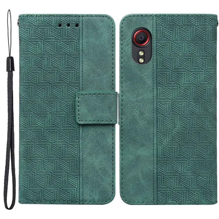 Pour Samsung Galaxy Xcover 5 Housse en Cuir PU + Étui Interne en TPU Motif Géométrique Portefeuille Support Coque Téléphone - Vert