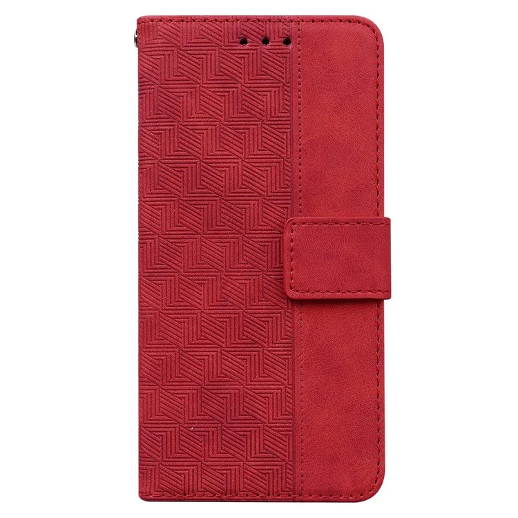 Para Samsung Galaxy A13 5G / A04s 4G (164.7 x 76.7 x 9.1 mm) Geometría Impresa Cuero PU + Funda de Teléfono de TPU Billetera Soporte con Correa de Mano - Rojo