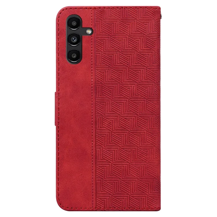 Para Samsung Galaxy A13 5G / A04s 4G (164.7 x 76.7 x 9.1 mm) Geometría Impresa Cuero PU + Funda de Teléfono de TPU Billetera Soporte con Correa de Mano - Rojo