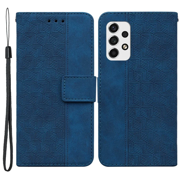 Pour Samsung Galaxy A33 5G Imprinting Geometry Leather Case Shockproof Wallet Stand Phone Shell with Hand Strap - Blue