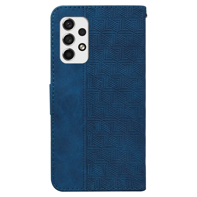 Pour Samsung Galaxy A33 5G Imprinting Geometry Leather Case Shockproof Wallet Stand Phone Shell with Hand Strap - Blue