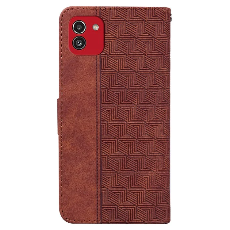 Para Samsung Galaxy A03 (164,2 X 75,9 X 9.1mm) Carteira Stand Geometry Imprinted PU Couro Protetor De Corpo Inteiro Folio Flip Telefone Capa - Castanho