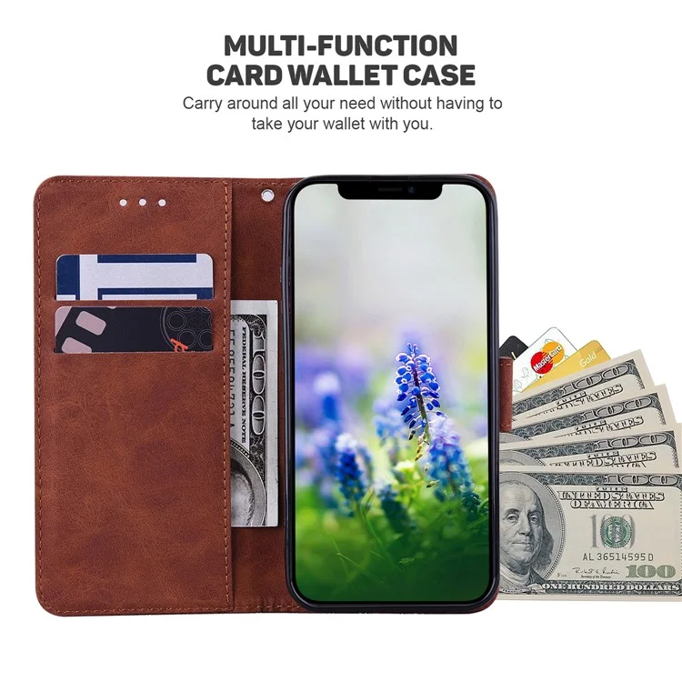 Para Samsung Galaxy A03 (164,2 X 75,9 X 9.1mm) Carteira Stand Geometry Imprinted PU Couro Protetor De Corpo Inteiro Folio Flip Telefone Capa - Castanho