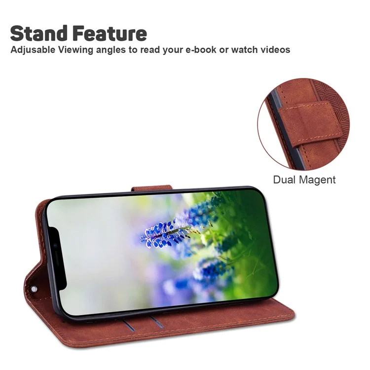 Para Samsung Galaxy A03 (164,2 X 75,9 X 9.1mm) Carteira Stand Geometry Imprinted PU Couro Protetor De Corpo Inteiro Folio Flip Telefone Capa - Castanho