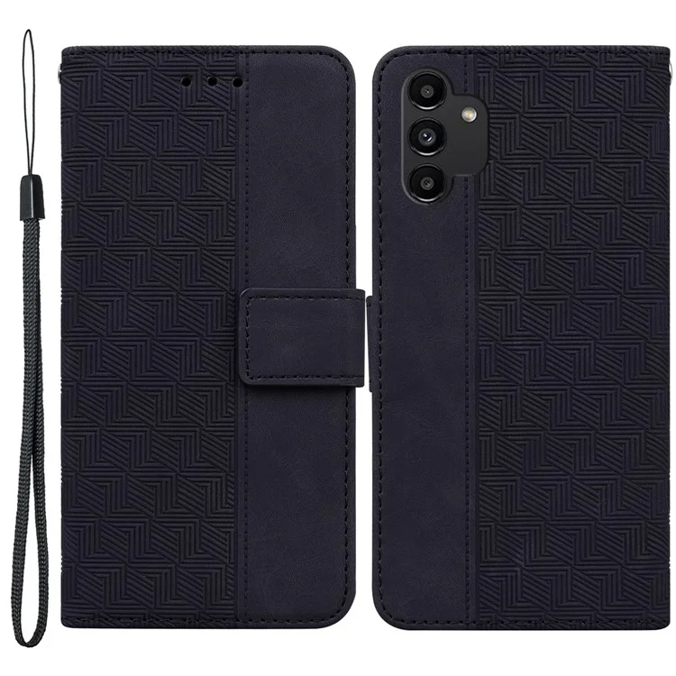 Pour Samsung Galaxy A13 4G Stylish Geometry Imprinted Wallet Case Hands-free Stand PU Leather Folio Flip Phone Cover - Noir
