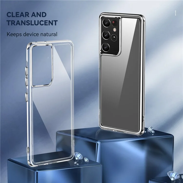 Elektroplattierte, klare, durchsichtige Hybrid-Handyhülle für Samsung Galaxy S21 Ultra 5G, fingerabdruckfrei, TPU + PC-Kombo-Mobiltelefon-Zubehör