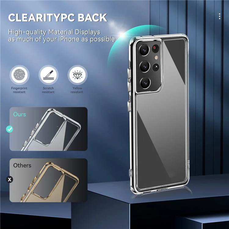 Elektroplattierte, klare, durchsichtige Hybrid-Handyhülle für Samsung Galaxy S21 Ultra 5G, fingerabdruckfrei, TPU + PC-Kombo-Mobiltelefon-Zubehör