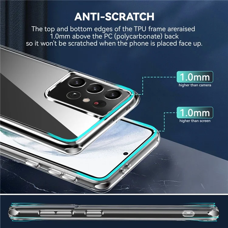 Elektroplattierte, klare, durchsichtige Hybrid-Handyhülle für Samsung Galaxy S21 Ultra 5G, fingerabdruckfrei, TPU + PC-Kombo-Mobiltelefon-Zubehör