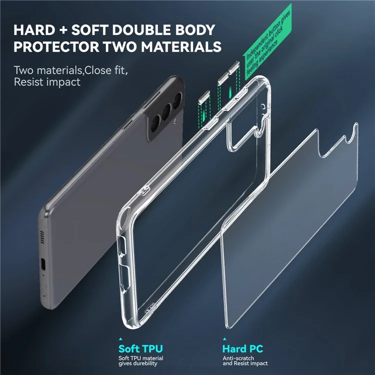 Electroplating Transparent Clear Hybrid Phone Cover for Samsung Galaxy S21+ 5G, Thickened Corners TPU + PC Mobile Phone Accessory