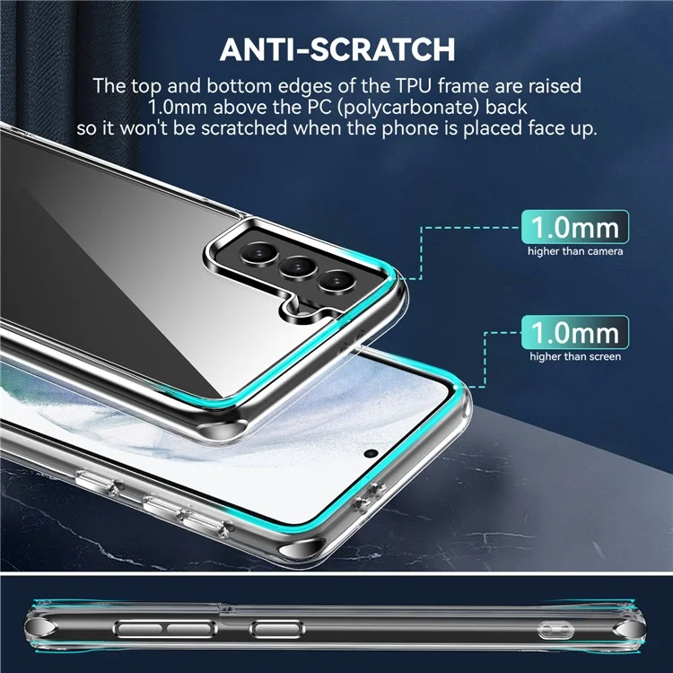 Electroplating Crystal Clear Hybrid Phone Cover for Samsung Galaxy S21 4G/5G, Corner Drop-Proof Bumpers TPU + PC Mobile Phone Accessory