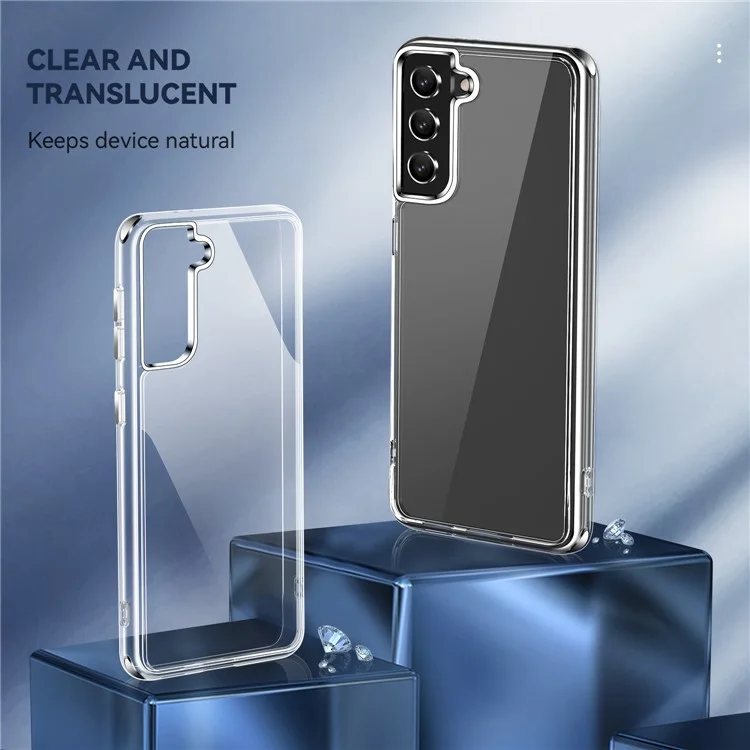 Electroplating Crystal Clear Hybrid Phone Cover for Samsung Galaxy S21 Fan Edition/FE 5G, Corner Cushions TPU + PC Mobile Phone Accessory