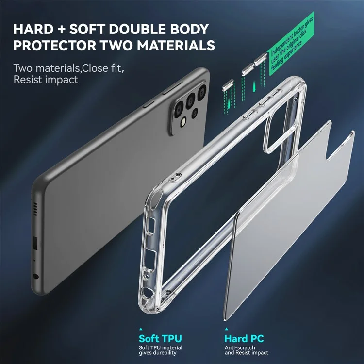 Coque téléphone transparente TPU + PC pour Samsung Galaxy A52 4G/5G/A52s 5G avec boutons latéraux métallisés indépendants