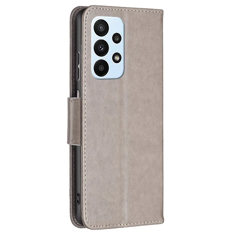 Pour Samsung Galaxy A23 4G / 5G (Version mondiale) Étui de téléphone avec motif papillon en relief Anti-chute Portefeuille en cuir PU avec support et dragonne - Gris