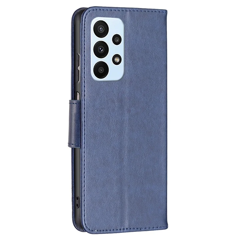 For Samsung Galaxy A23 4G / 5G (Global Version) Butterfly Imprinted Phone Case Anti-Drop PU Leather Wallet Stand Cover with Hand Strap - Dark Blue