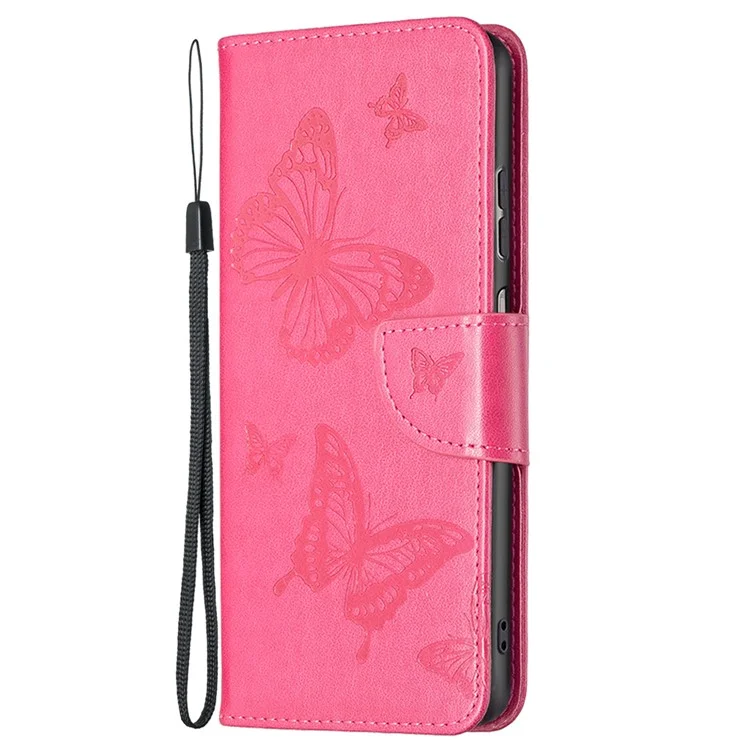 Para o Samsung Galaxy A23 4G (165,4 x 76,9 x 8,4mm), Capa de Telefonia Impressa na Borboleta Anti-drop PU Stand Stand Com Alça de Mão - Rosa