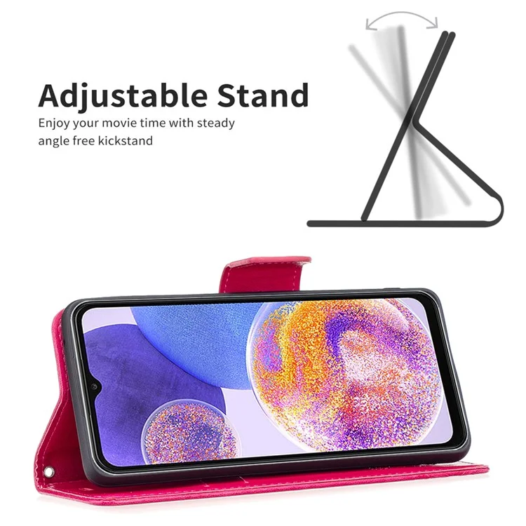 Para o Samsung Galaxy A23 4G (165,4 x 76,9 x 8,4mm), Capa de Telefonia Impressa na Borboleta Anti-drop PU Stand Stand Com Alça de Mão - Rosa