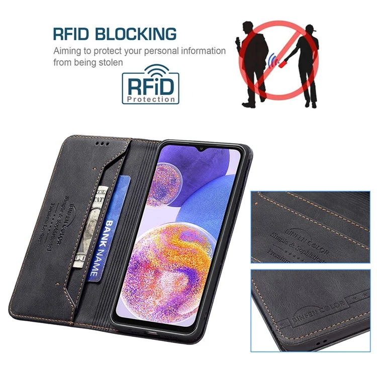 Binfen Color BF08 Para Samsung Galaxy A23 4G (165,4 x 76,9 x 8,4 Mm) PU Couro+tpu Proteção de Camada Dupla RFID Bloqueando a Cobertura de Corpo Inteiro Polhe - Preto