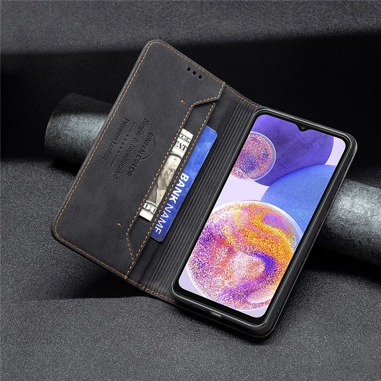 Binfen Color BF08 Para Samsung Galaxy A23 4G (165,4 x 76,9 x 8,4 Mm) PU Couro+tpu Proteção de Camada Dupla RFID Bloqueando a Cobertura de Corpo Inteiro Polhe - Preto