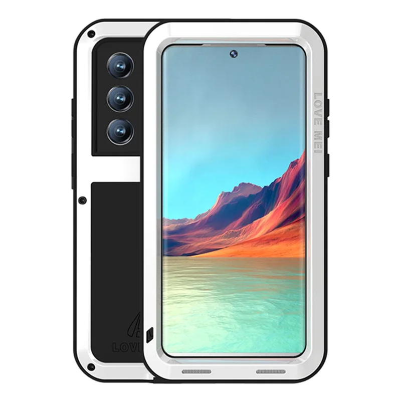 LOVE MEI for Samsung Galaxy S22 Ultra 5G Anti-scratch Anti-fall Metal Bumper Silicone Case Shell (without Tempered Glass) - White