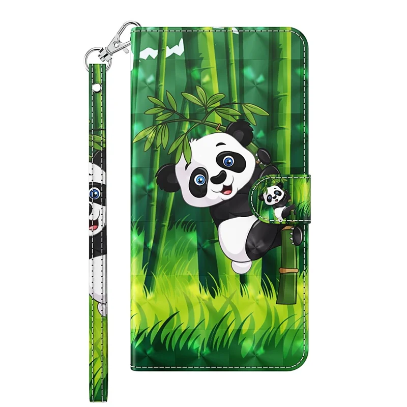 For Samsung Galaxy A23 4G / 5G (Global Version) PU Leather Magnetic Flip Cover 3D Creative Pattern Printing Stand Function Hand Strap Wallet Purse Case - Panda Climbing