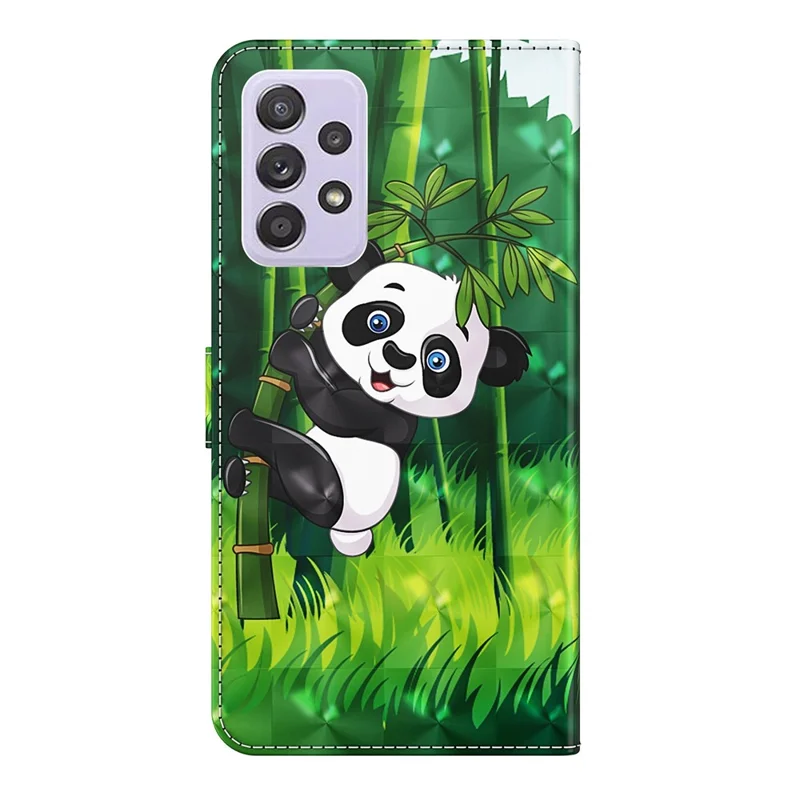 For Samsung Galaxy A23 4G / 5G (Global Version) PU Leather Magnetic Flip Cover 3D Creative Pattern Printing Stand Function Hand Strap Wallet Purse Case - Panda Climbing