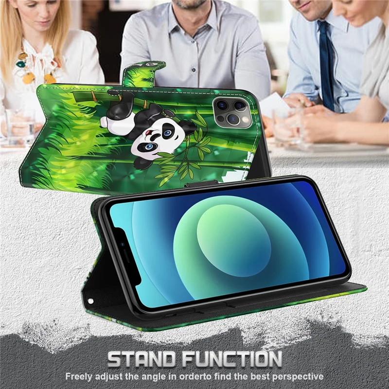 For Samsung Galaxy A23 4G / 5G (Global Version) PU Leather Magnetic Flip Cover 3D Creative Pattern Printing Stand Function Hand Strap Wallet Purse Case - Panda Climbing