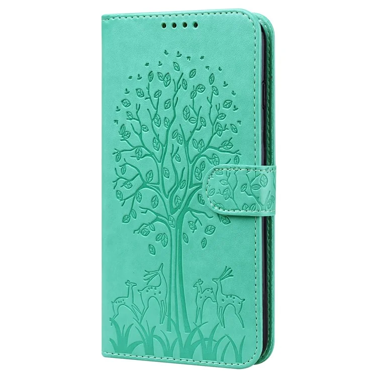 Para Samsung Galaxy A23 4G (165.4 x 76.9 x 8.4 Mm) Patrón de Árboles de Ciervo Impresión PU Cuero de Cuero Magnet Billetera Caja de Protección a Prueba de Choque - Verde