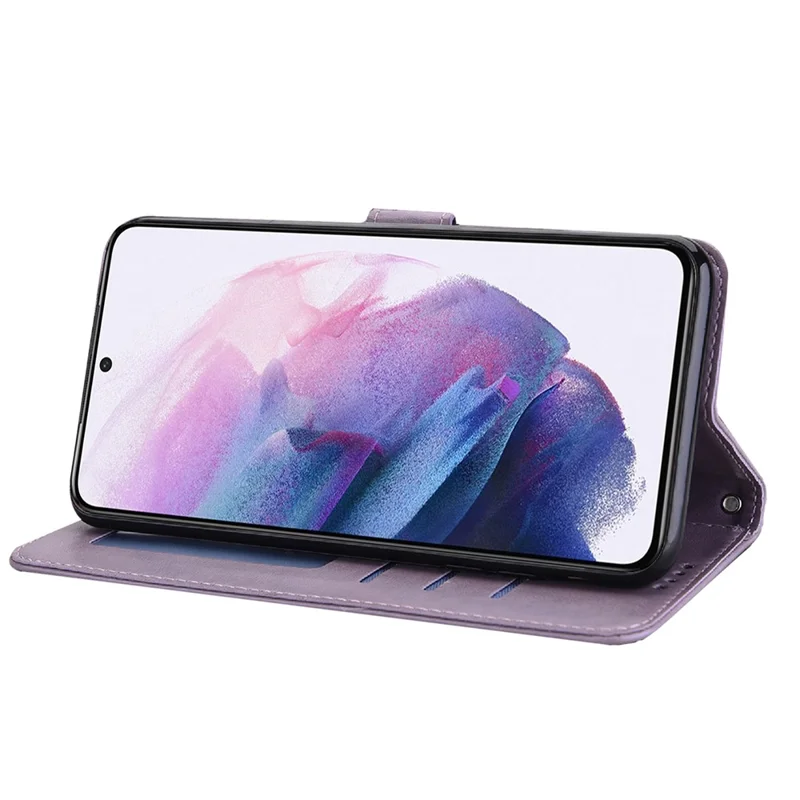 For Samsung Galaxy S21 FE 5G / S21 Fan Edition Deer Tree Pattern Imprinted PU Leather Protective Case Wallet Stand Flip Magnetic Clasp Closure Cover - Purple