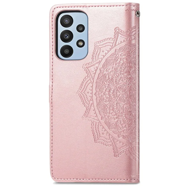 Mandala Embossed Phone Case für Samsung Galaxy A23 4G / 5G (Globale Version) Anti-Sturz-Standfunktionsschutzhülle mit Geldbörse - Roségold