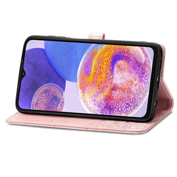 Mandala Embossed Phone Case für Samsung Galaxy A23 4G / 5G (Globale Version) Anti-Sturz-Standfunktionsschutzhülle mit Geldbörse - Roségold