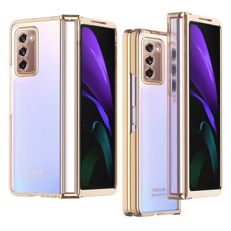 For Samsung Galaxy Z Fold2 5G Anti-fall Electroplating Transparent PC Phone Case Detachable Hinge Design Shockproof Phone Shell - Gold