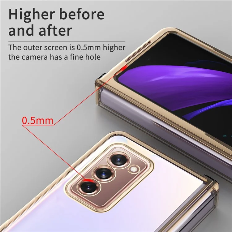 For Samsung Galaxy Z Fold2 5G Anti-fall Electroplating Transparent PC Phone Case Detachable Hinge Design Shockproof Phone Shell - Gold