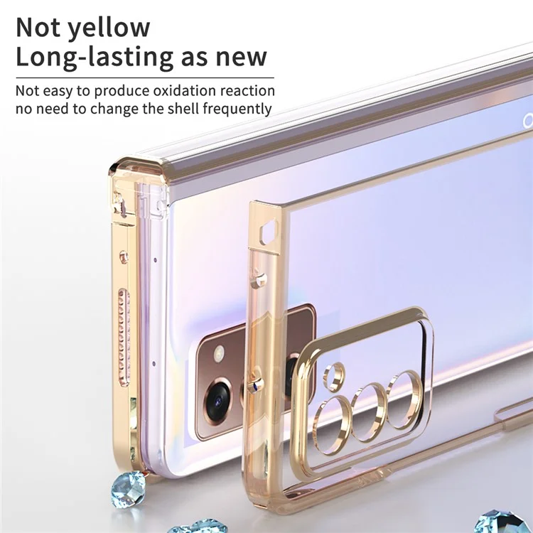For Samsung Galaxy Z Fold2 5G Anti-fall Electroplating Transparent PC Phone Case Detachable Hinge Design Shockproof Phone Shell - Gold