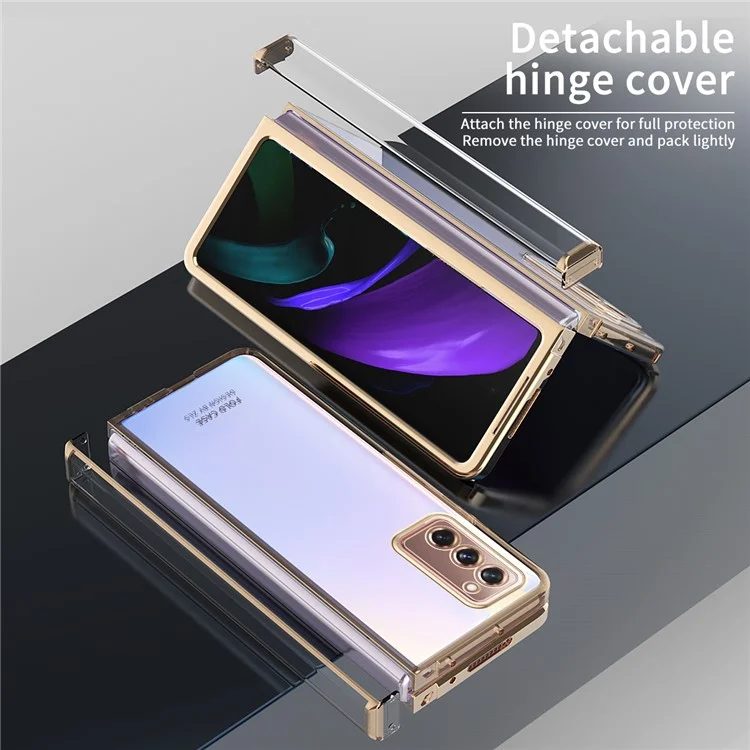 For Samsung Galaxy Z Fold2 5G Anti-fall Electroplating Transparent PC Phone Case Detachable Hinge Design Shockproof Phone Shell - Gold
