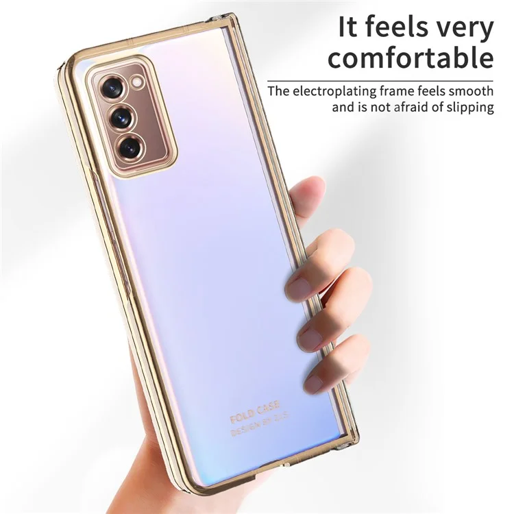 For Samsung Galaxy Z Fold2 5G Anti-fall Electroplating Transparent PC Phone Case Detachable Hinge Design Shockproof Phone Shell - Gold