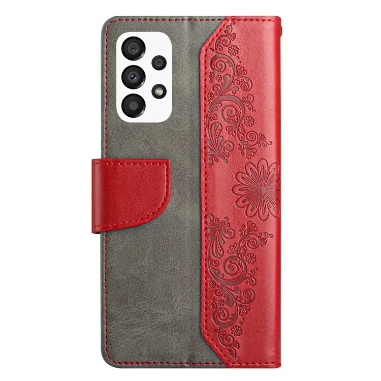 Anti-Scratch Phone Case for Samsung Galaxy A53 5G Shockproof Folio Flip Wallet Cover Butterfly Flower Imprinted Stand Phone Protector - Red