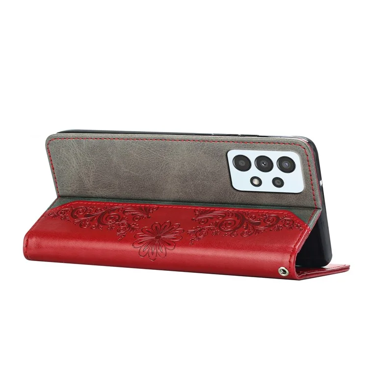 For Samsung Galaxy A72 5G/4G Wallet Stand Phone Case Scratch Resistant PU Leather Cover Butterfly Flower Imprinted Phone Protector - Red