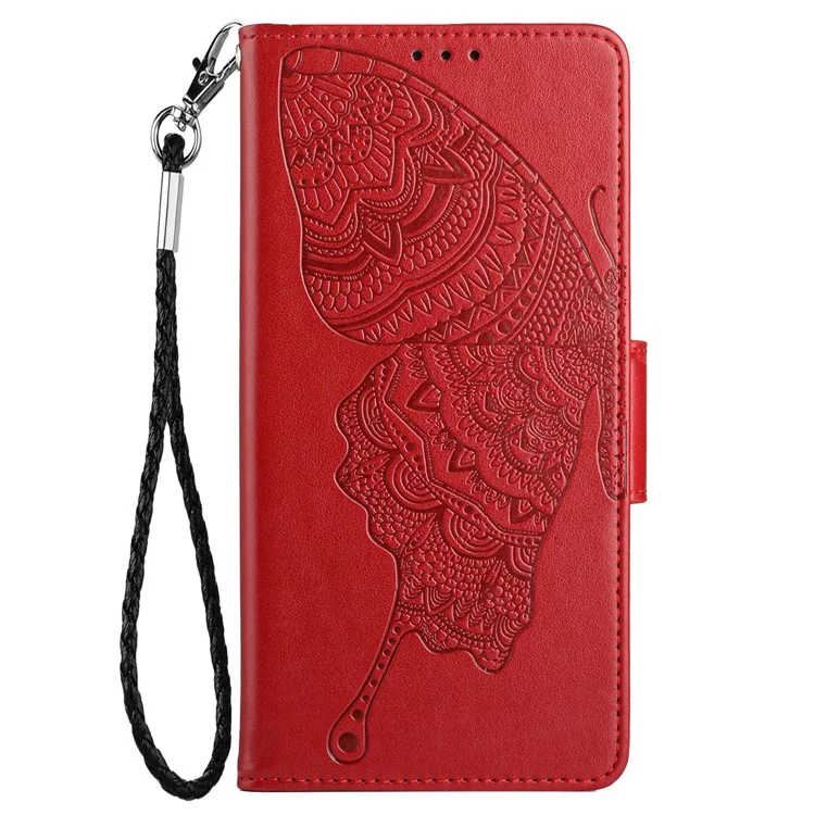 Shockproof Phone Case for Samsung Galaxy A03s (166.5 x 75.98 x 9.14mm) Scratch Resistant PU Leather Cover Butterfly Flower Imprinted Phone Protector with Wallet Stand - Red