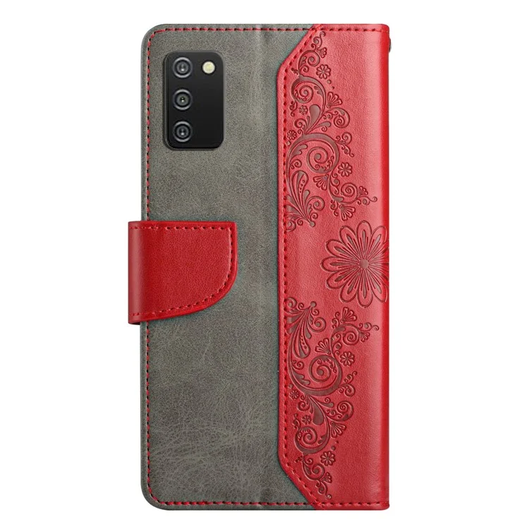 Shockproof Phone Case for Samsung Galaxy A03s (166.5 x 75.98 x 9.14mm) Scratch Resistant PU Leather Cover Butterfly Flower Imprinted Phone Protector with Wallet Stand - Red