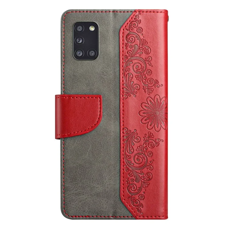 Kratzfeste Wallet-Handyhülle für Samsung Galaxy Galaxy A31, stoßfeste Folio-Klapphülle mit Schmetterlingsblumen-Prägung, Ständer - Rot