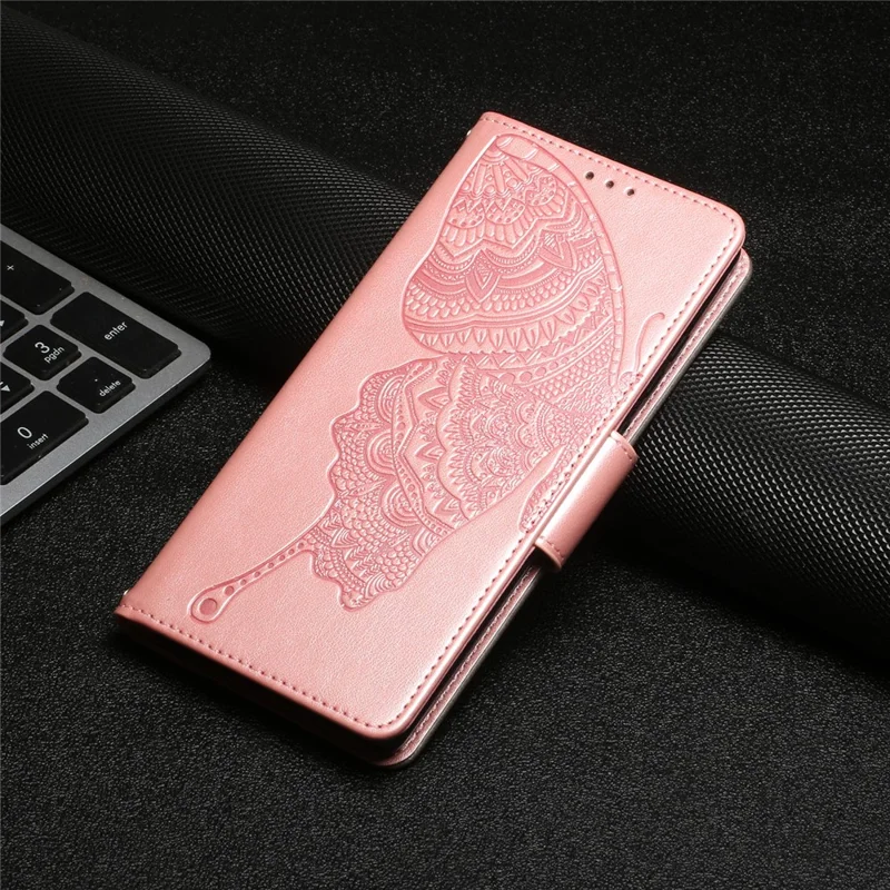 Scratch Resistant Wallet Phone Case for Samsung Galaxy A31 Shockproof Folio Flip Cover Butterfly Flower Imprinted Phone Case with Stand - Rose Gold