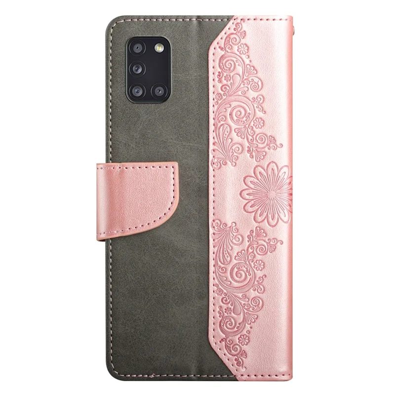 Scratch Resistant Wallet Phone Case for Samsung Galaxy A31 Shockproof Folio Flip Cover Butterfly Flower Imprinted Phone Case with Stand - Rose Gold