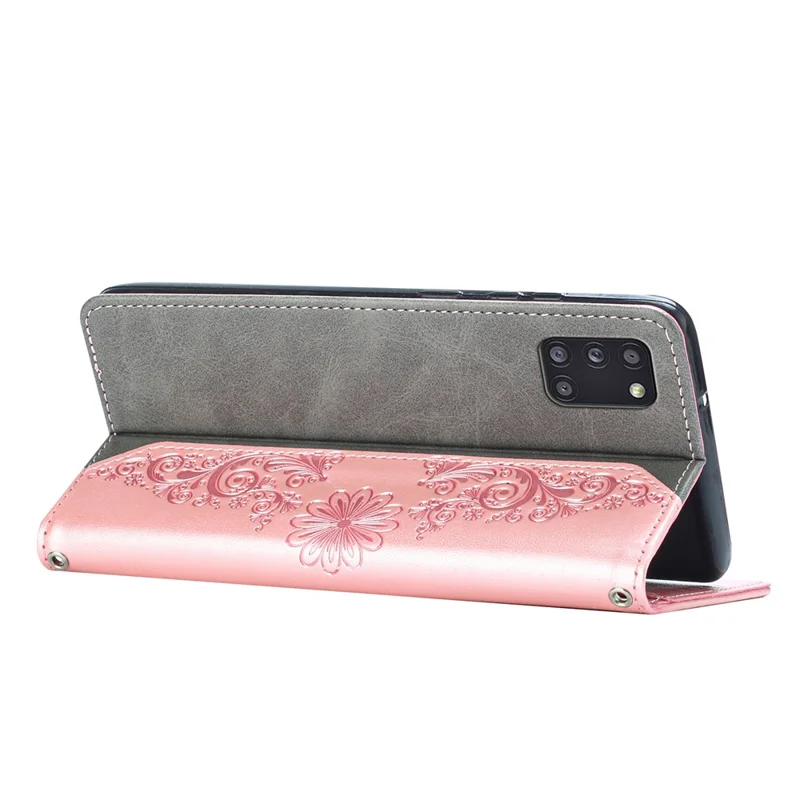 Scratch Resistant Wallet Phone Case for Samsung Galaxy A31 Shockproof Folio Flip Cover Butterfly Flower Imprinted Phone Case with Stand - Rose Gold