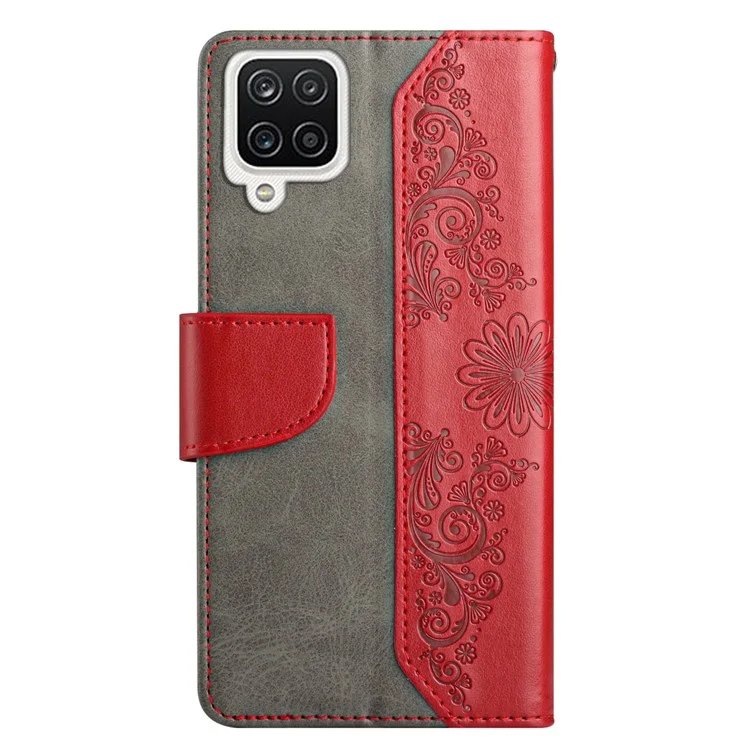 Für Samsung Galaxy A22 4G (EU -version) Brieftaschenstillhülle Kratzerfantes Folio Flip Cover Telefonschutz Mit Schmetterlingsblume Eingeprägt - Rot