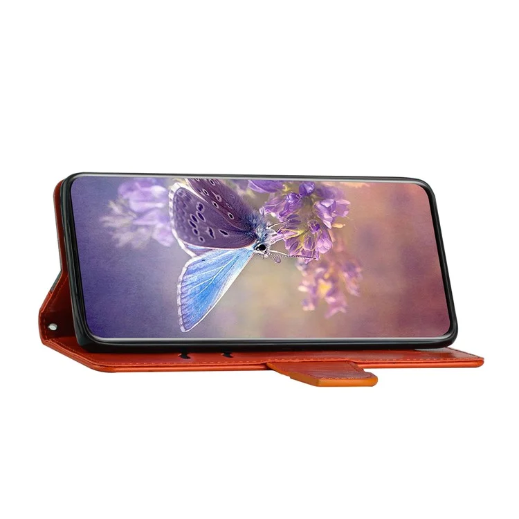 For Samsung Galaxy S21 Ultra 5G Wallet Stand Phone Case Scratch Resistant PU Leather Cover Phone Protector with Butterfly Flower Imprinted - Orange