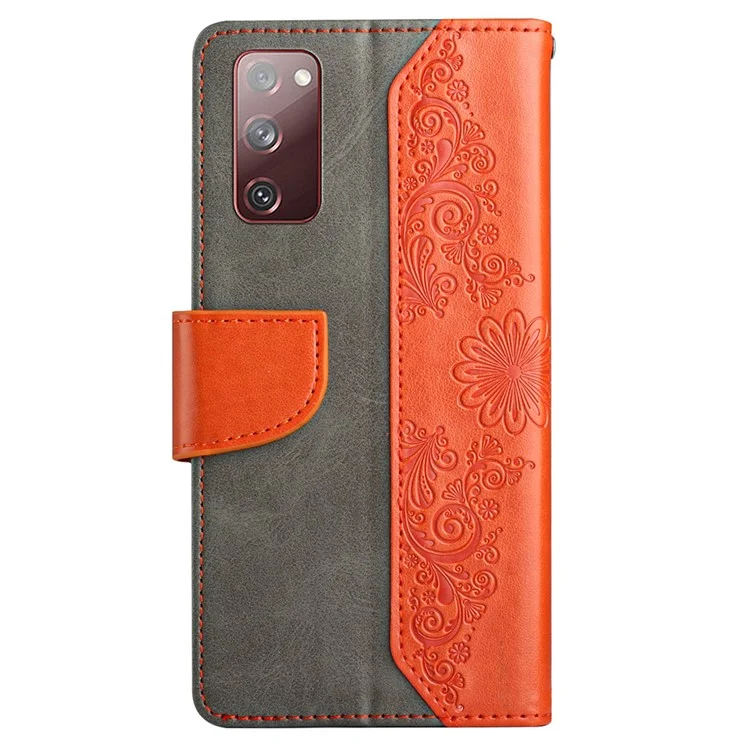 Case de Teléfono de Stand de Billetera Para Samsung Galaxy S20 fe 2022/S20 fe 4g/fe 5G/S20 Lite Scratch Resistente PU Cubierta de Cuero de Mariposa Flower Imprimida Protector - Naranja